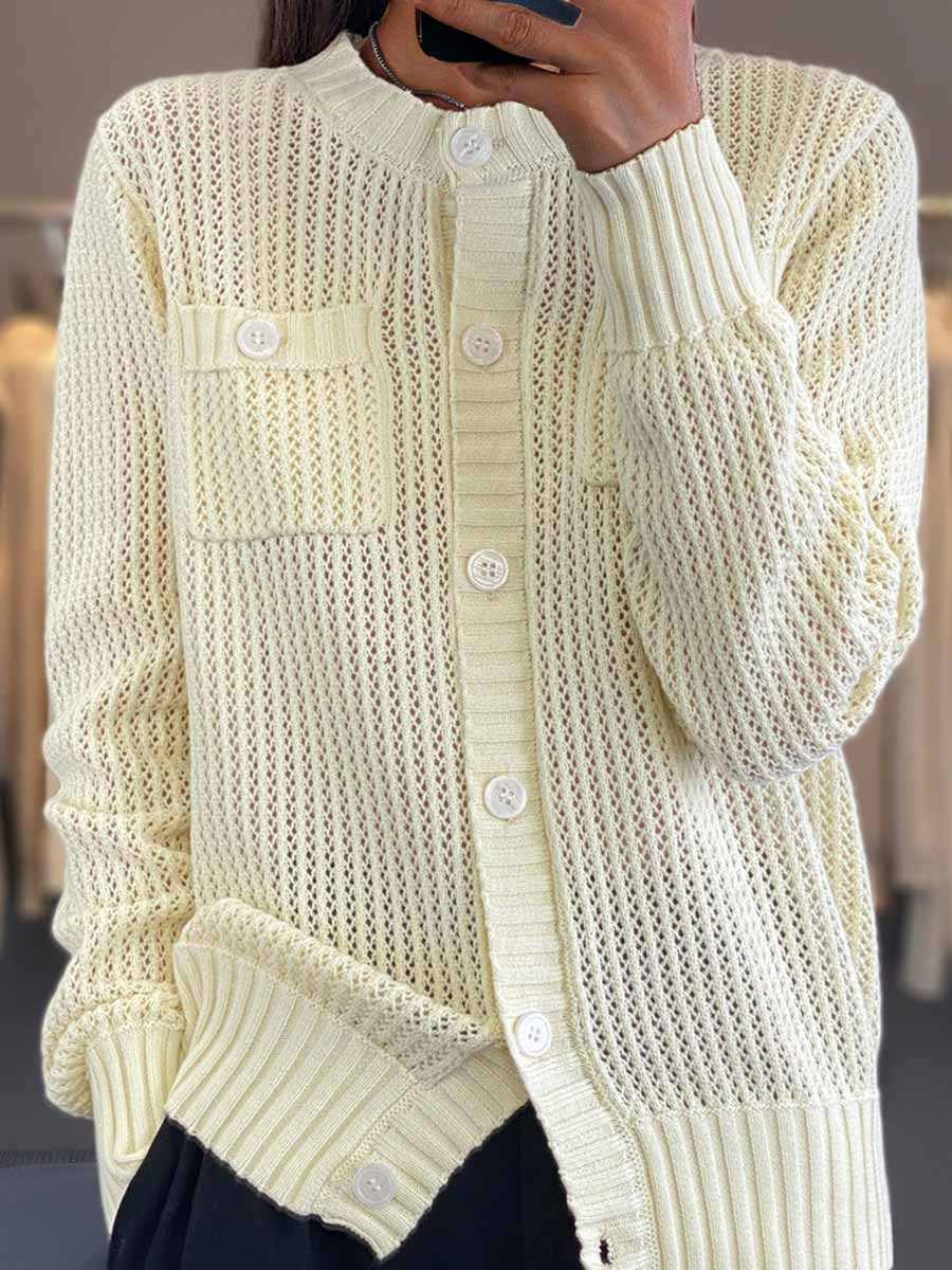 Cardigan Femme Tricot Pointelle Boutonné - Image 2