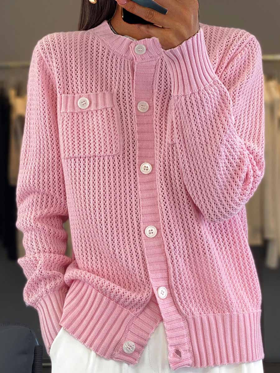 Cardigan Femme Tricot Pointelle Boutonné - Image 4