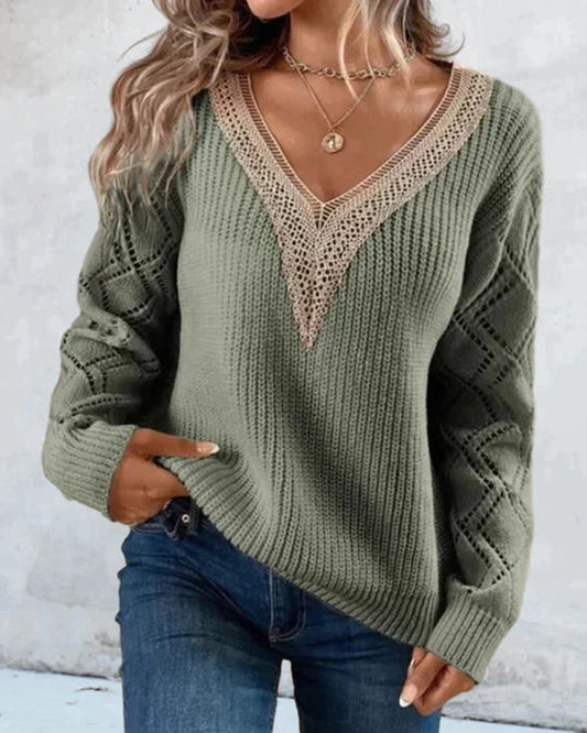 Pull en maille à col en V pour femme - Image 1