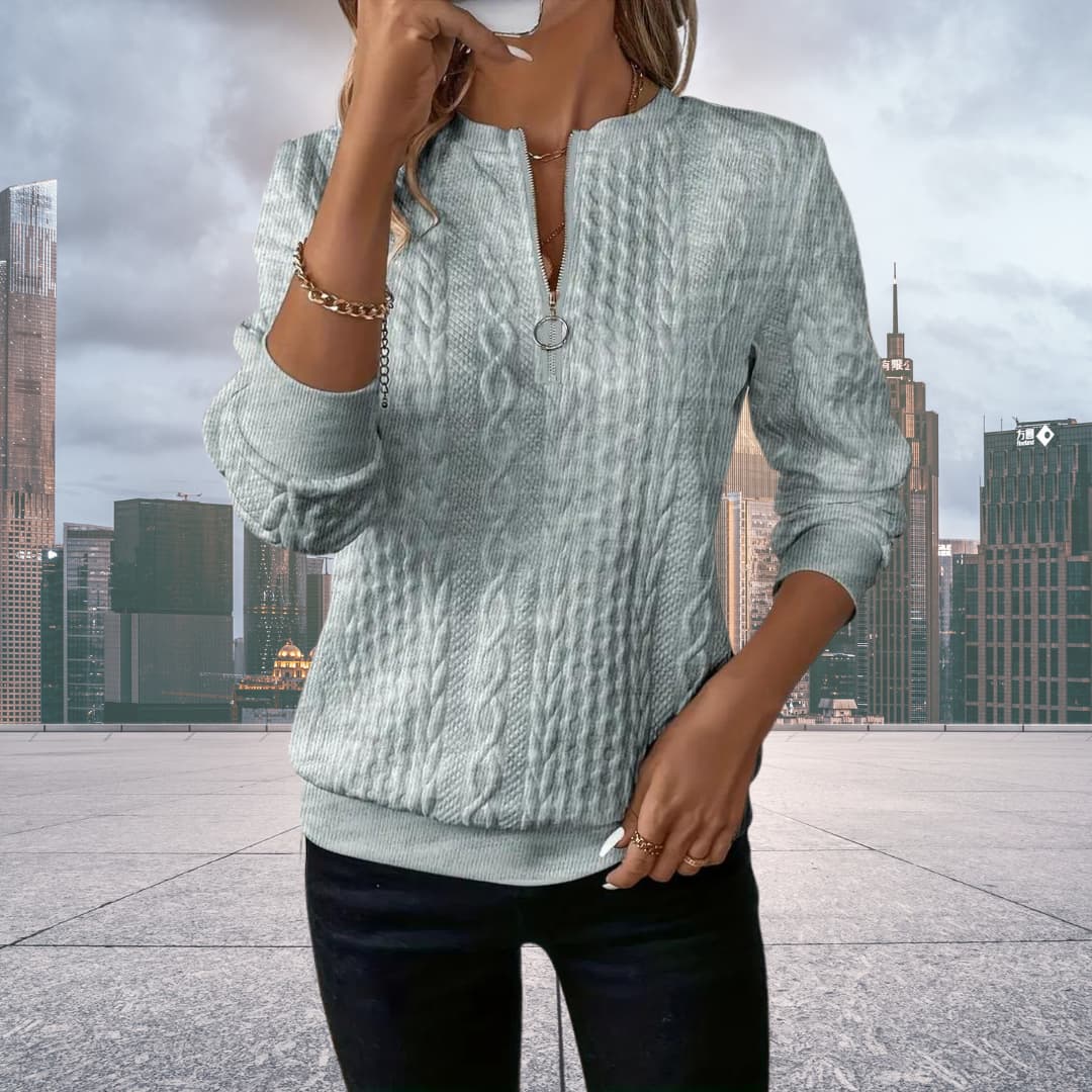 Pull Femme Zippé Tricot Câble - Image 3