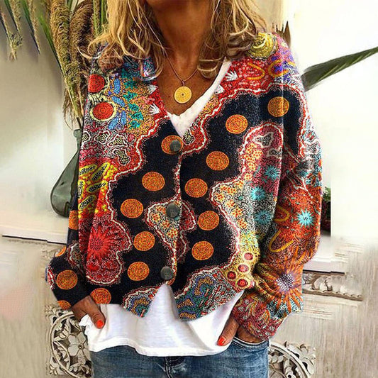 Pull Imprimé Boutonné Femme - Image 1
