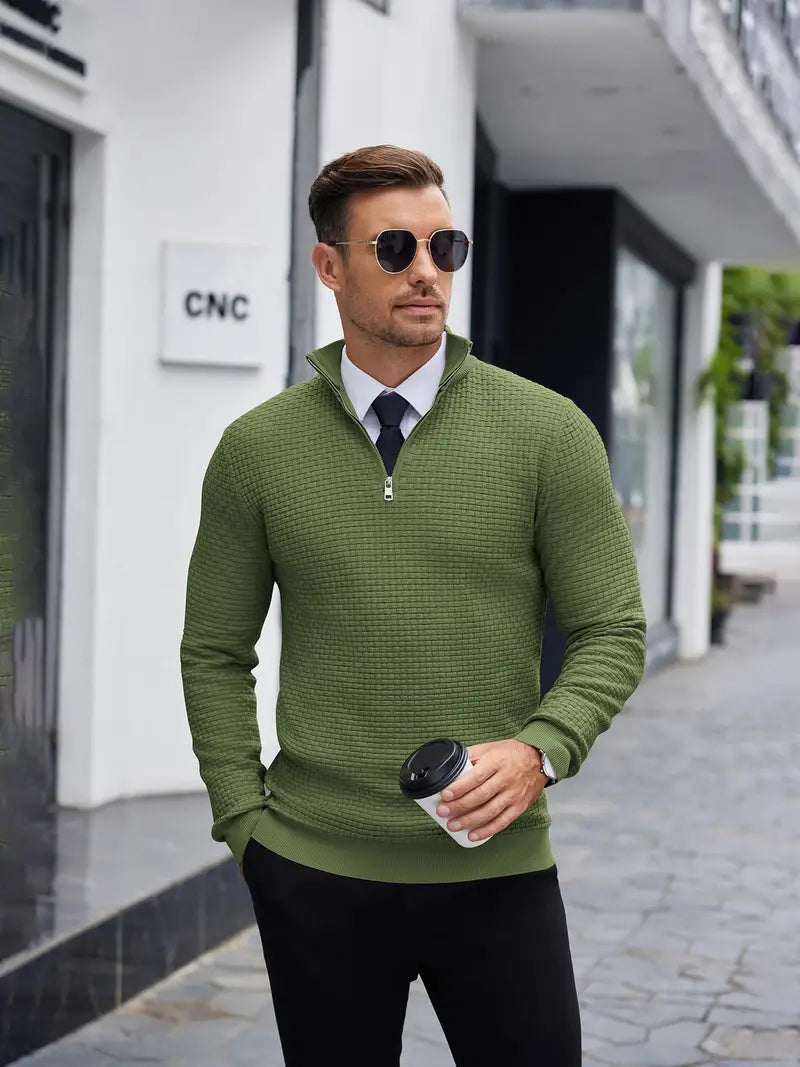 Pull texturé à col zippé pour homme - Image 2