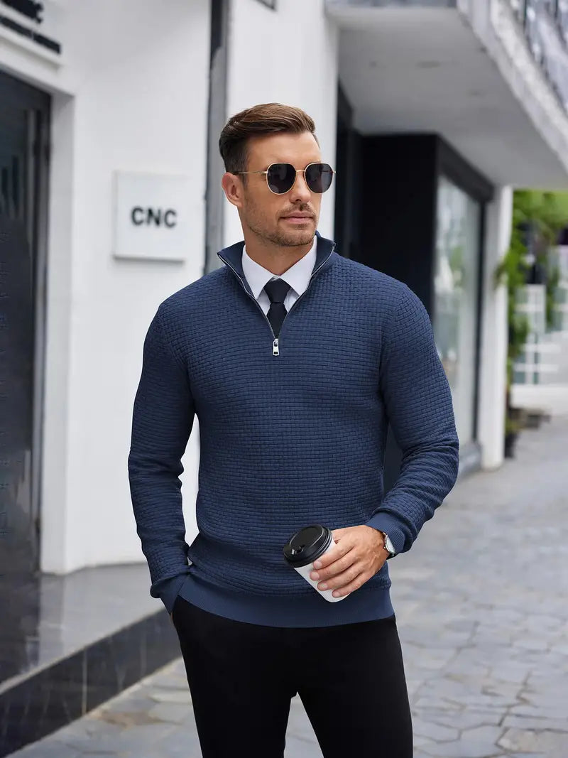 Pull texturé à col zippé pour homme - Image 1