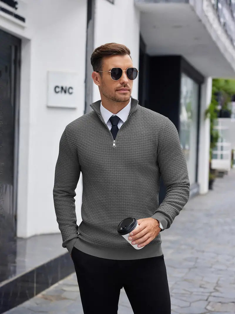 Pull texturé à col zippé pour homme - Image 4