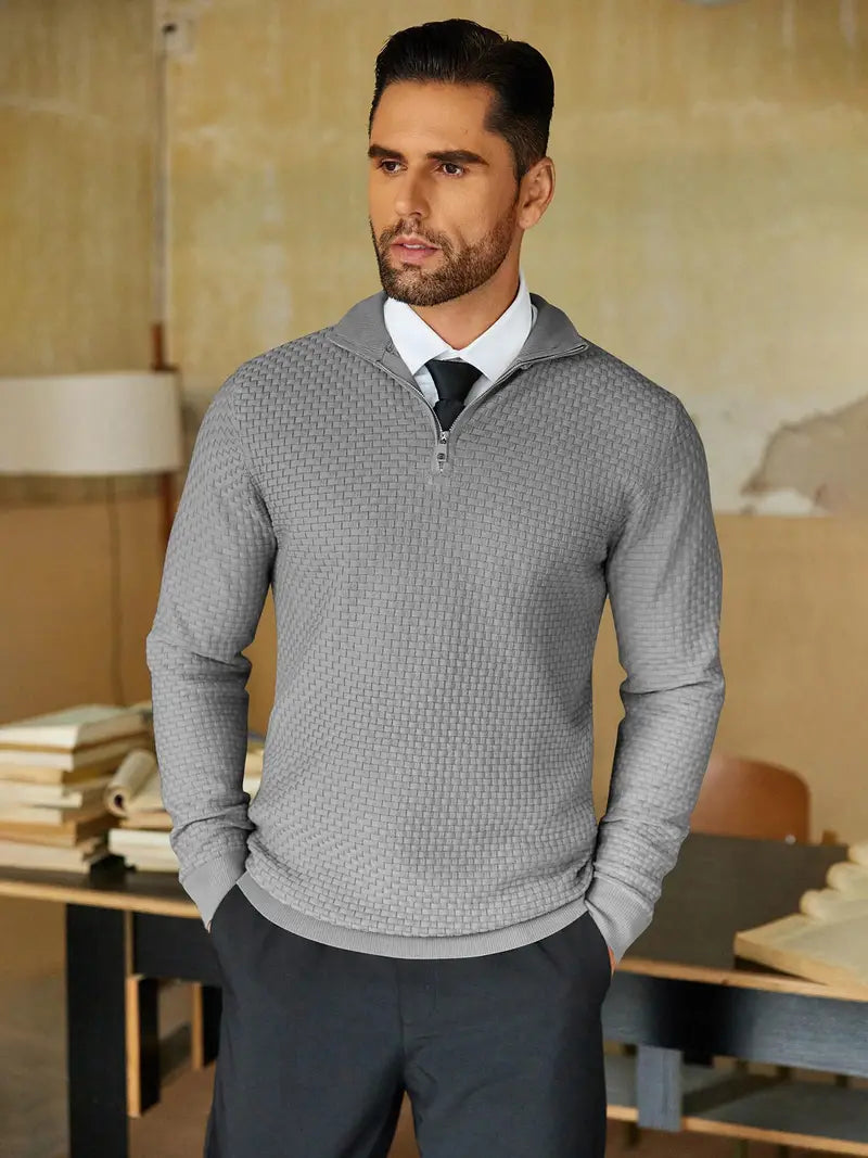 Pull texturé à col zippé pour homme - Image 3