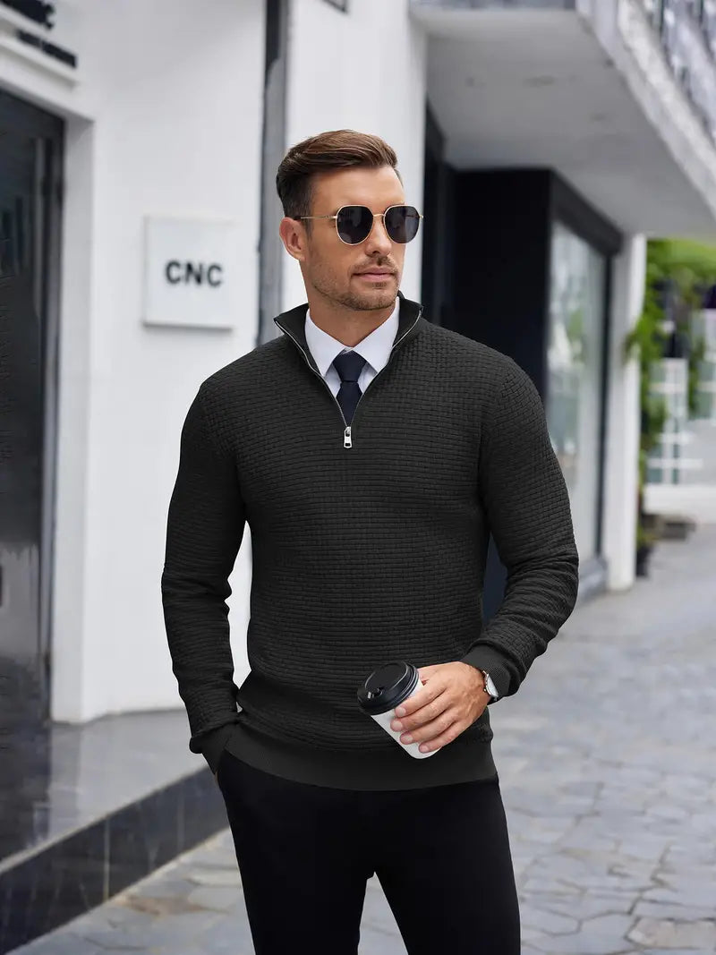 Pull texturé à col zippé pour homme - Image 7