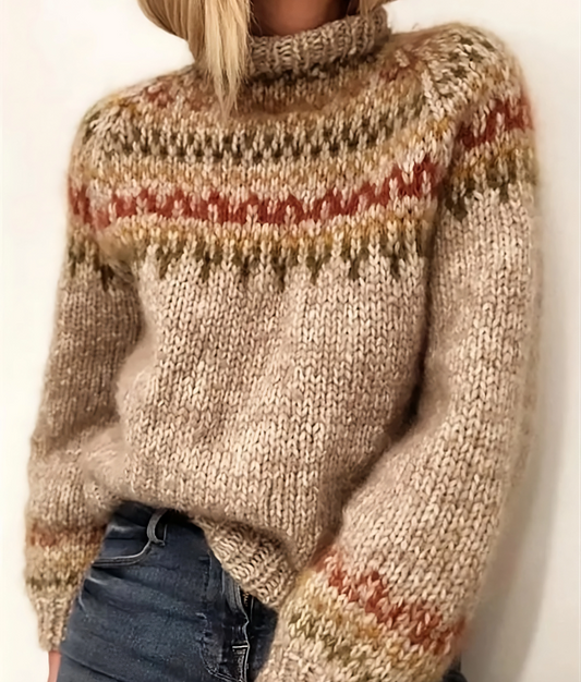 Pull Femme Motif Fair Isle Manches Longues - Image 1