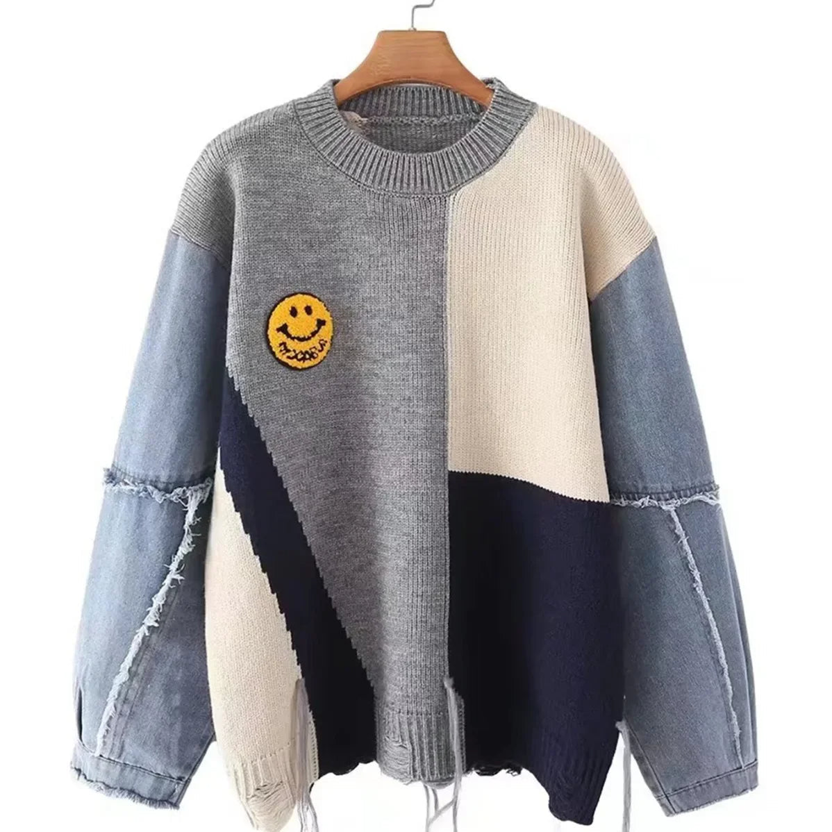 Pull en denim patchwork pour femme - Image 2