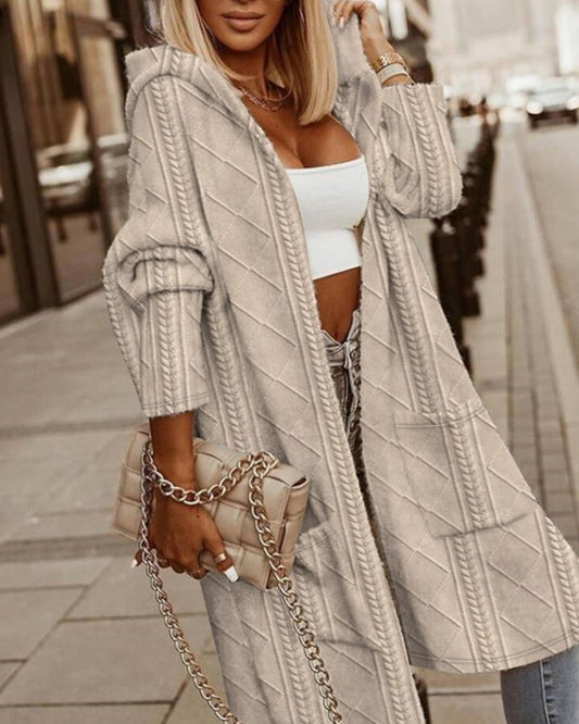 Manteau Cardigan Long à Capuche pour Femme - Image 1