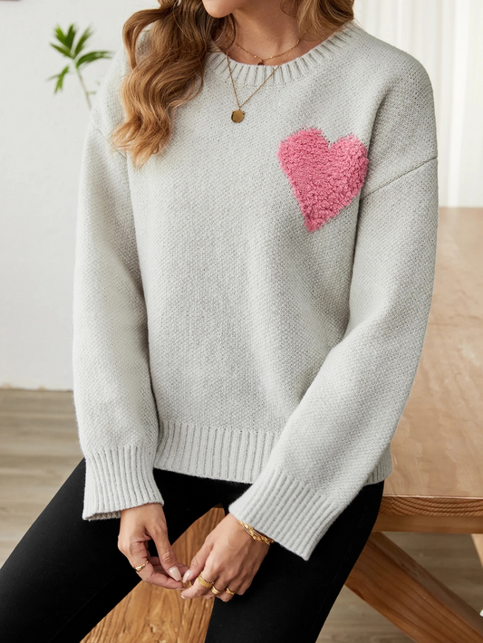 Pull Femme Col Ras du Cou Motif Cœur - Image 1