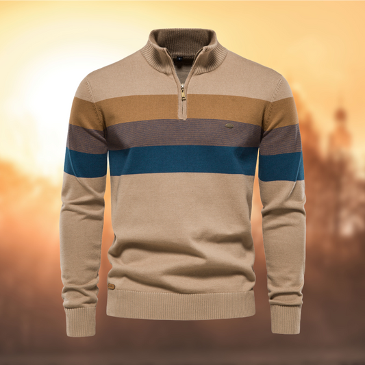 Pull rayé à quart de fermeture éclair pour homme - Image 1