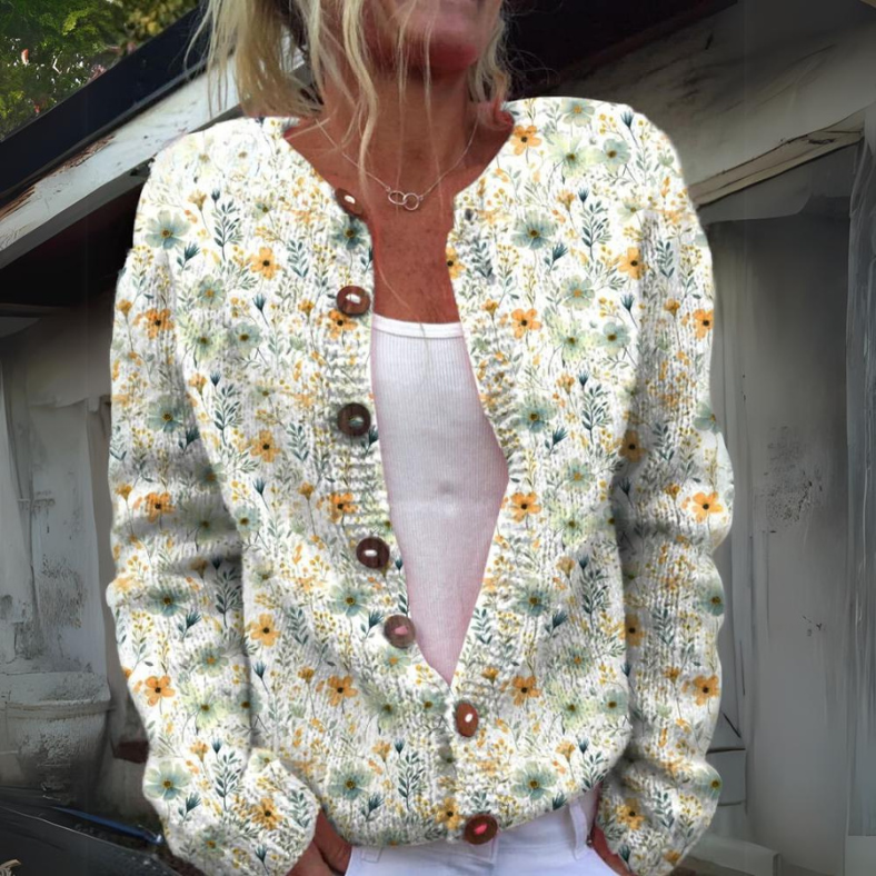 Cardigan en maille à fleurs pour femme - Image 1