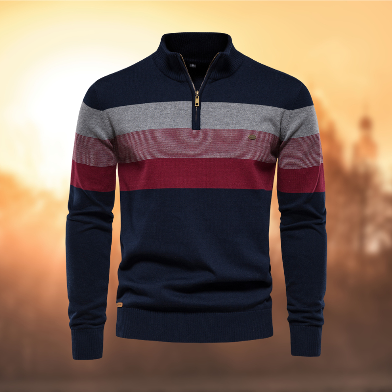 Pull rayé à quart de fermeture éclair pour homme - Image 2