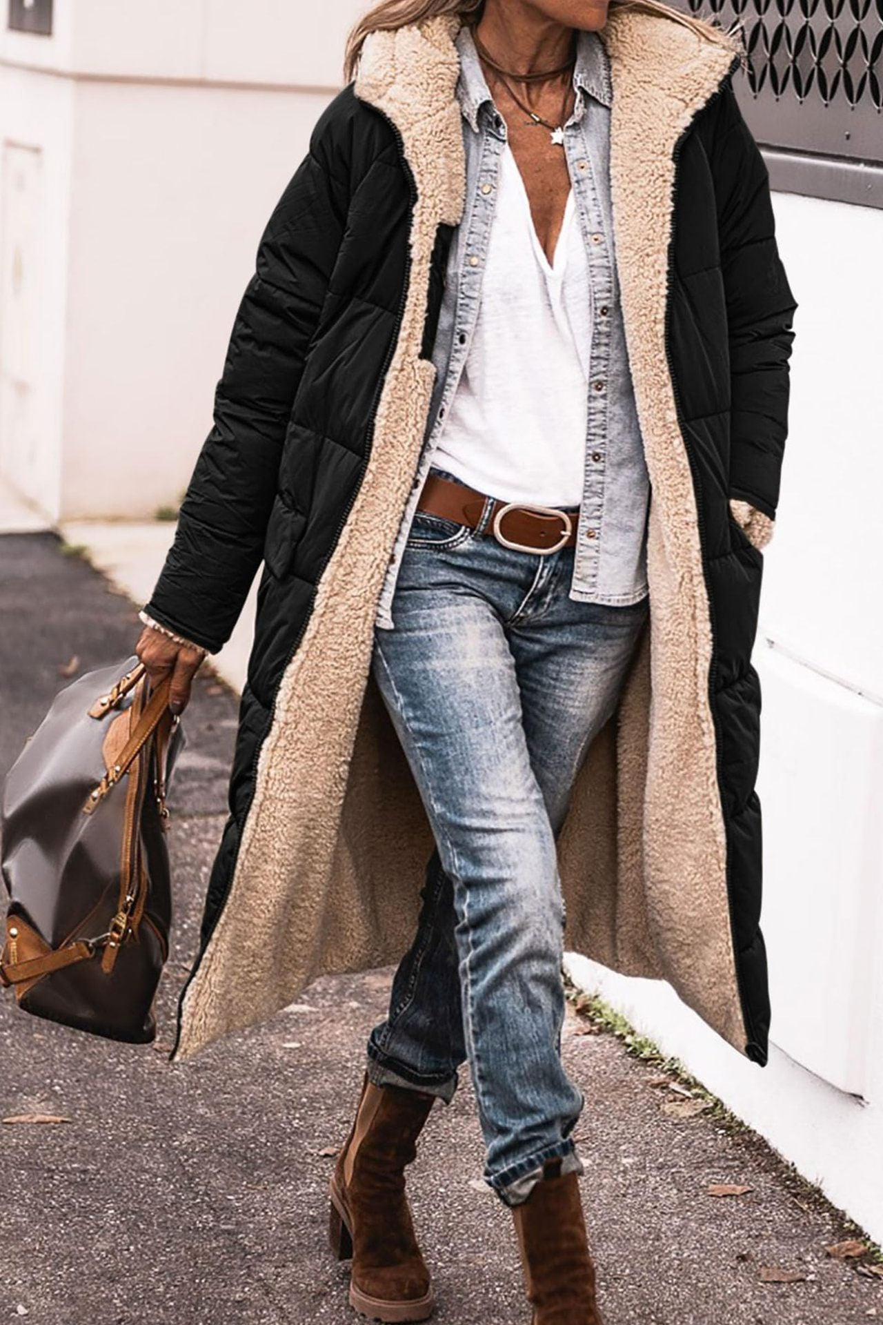 Manteau Long Rembourré à Capuche pour Femme - Image 3