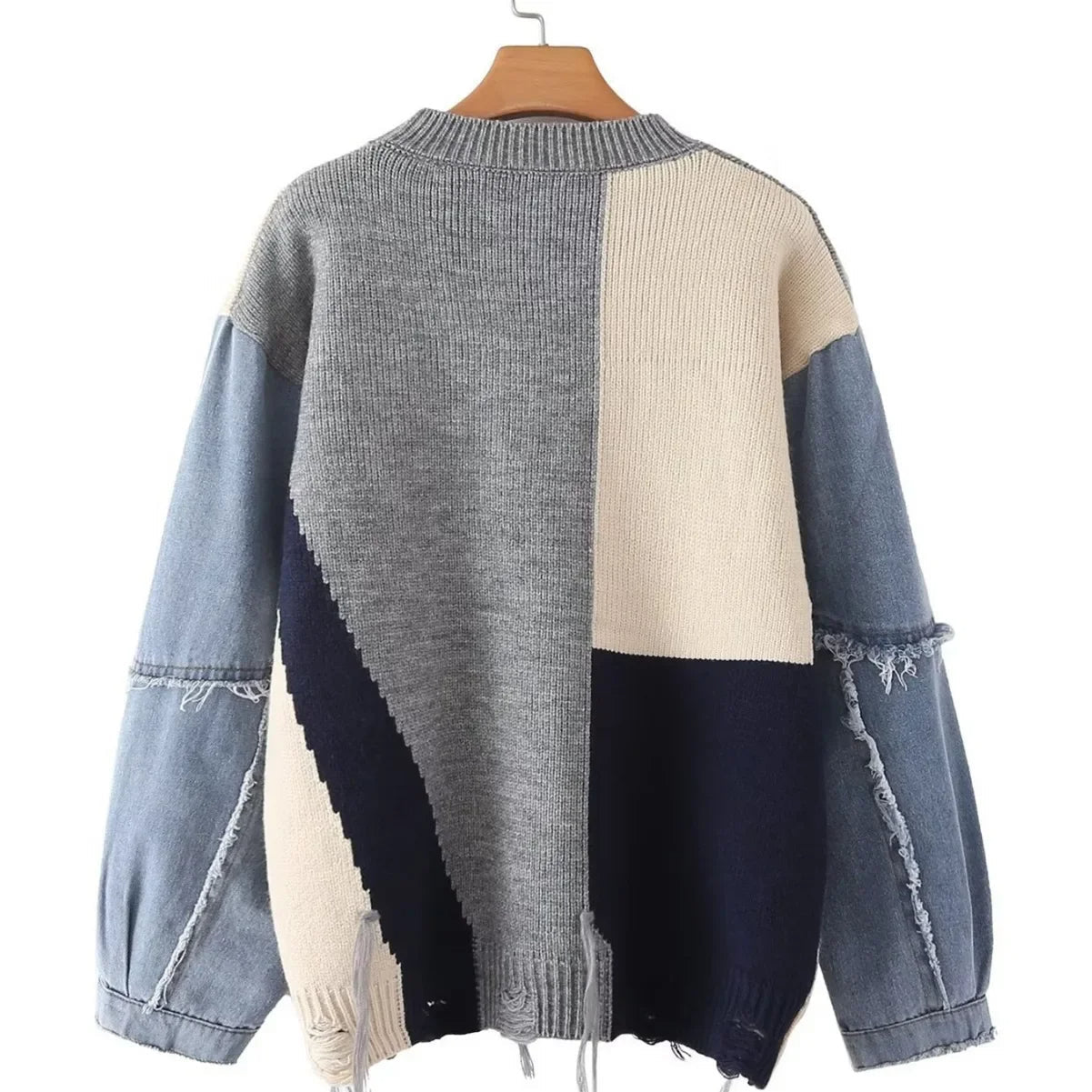 Pull en denim patchwork pour femme - Image 3
