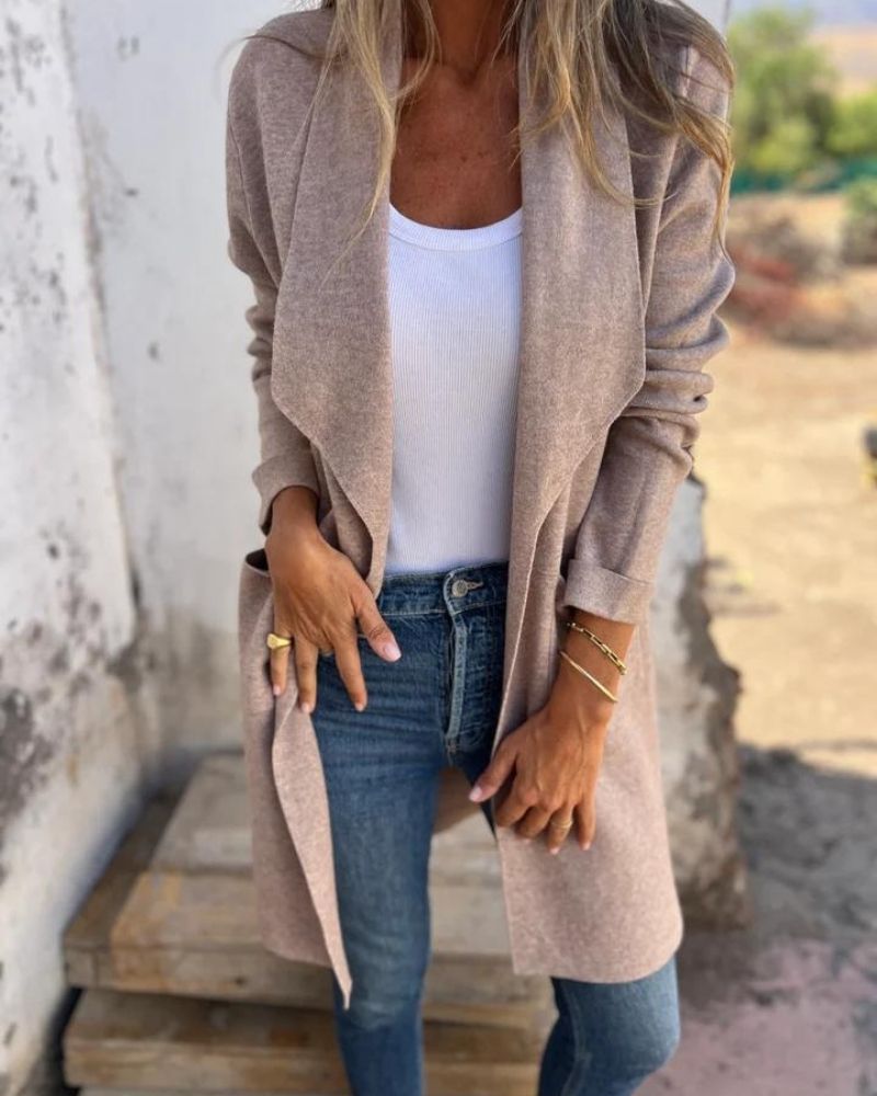 Manteau Long Femme Col Drapé - Image 3