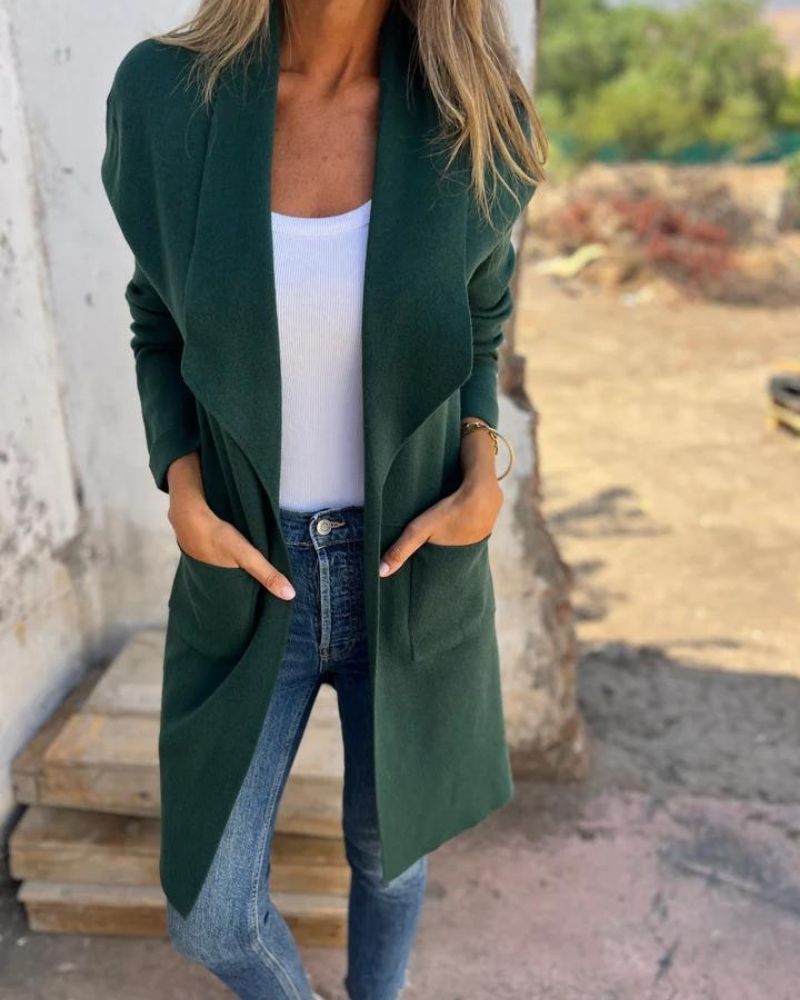 Manteau Long Femme Col Drapé - Image 2