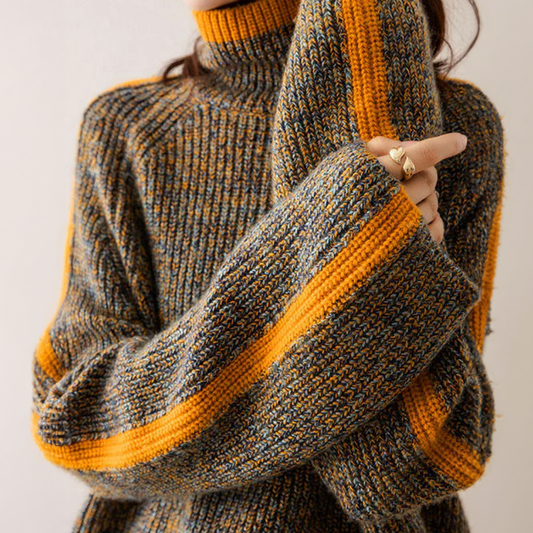 Pull ample à col roulé rayé pour femme - Image 1
