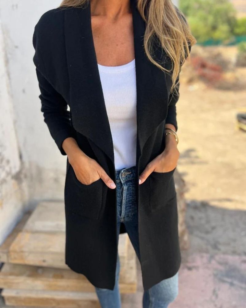 Manteau Long Femme Col Drapé - Image 6