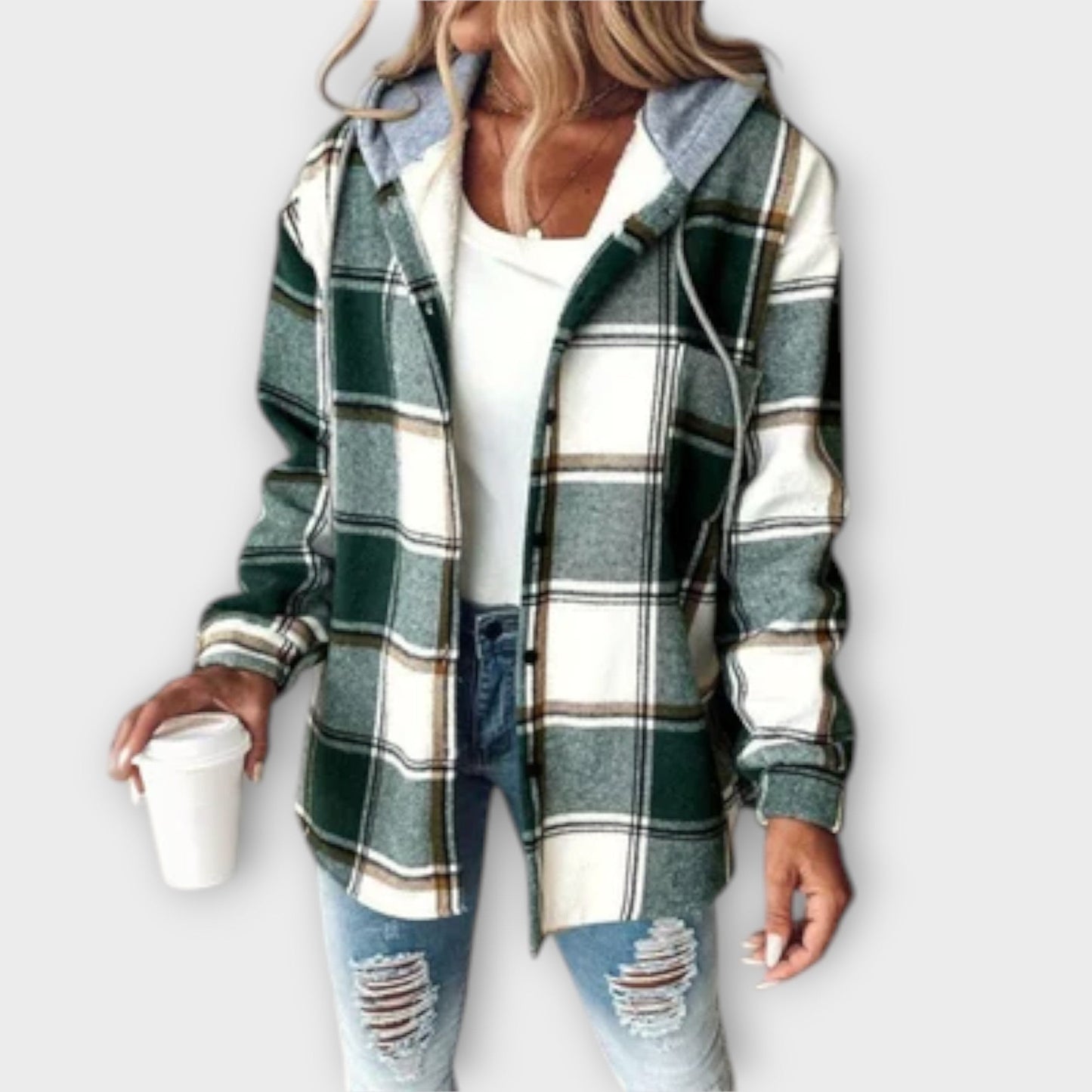 Veste à Capuche à Carreaux pour Femme - Image 1