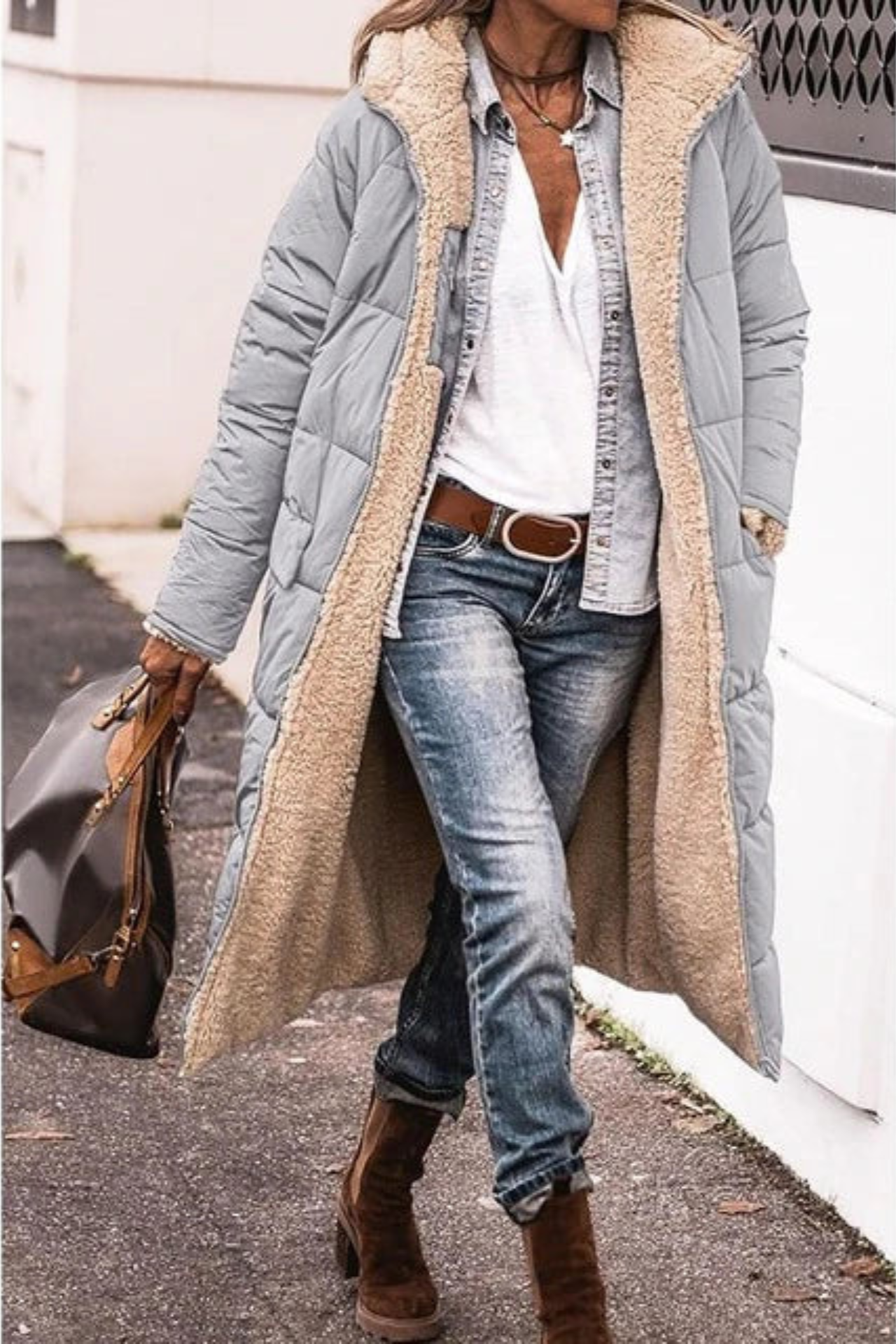 Manteau Long Rembourré à Capuche pour Femme - Image 13
