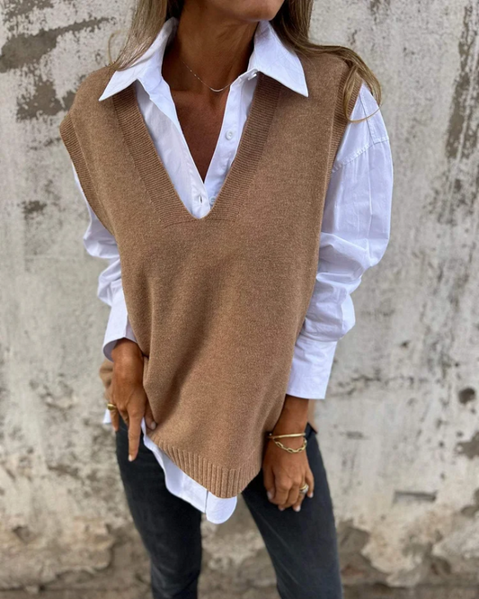 Gilet Pull Sans Manches Col V Femme - Image 1