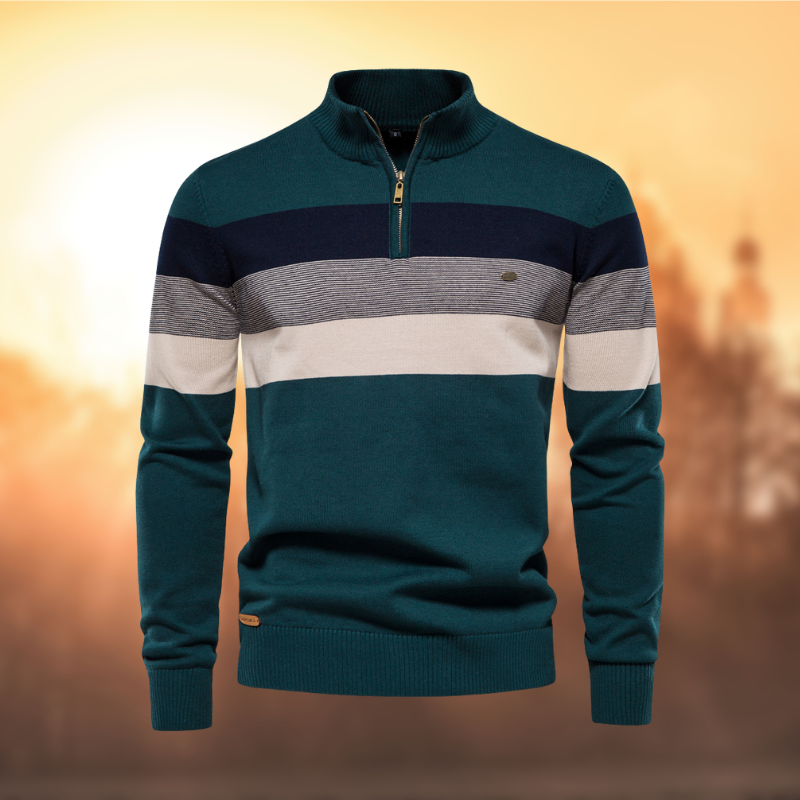 Pull rayé à quart de fermeture éclair pour homme - Image 4