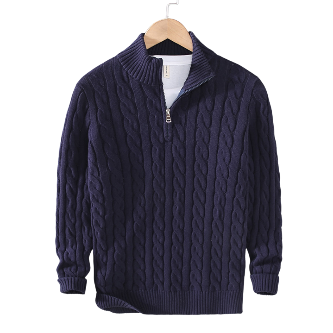 Pull en maille torsadée pour homme avec fermeture éclair au quart - Image 2