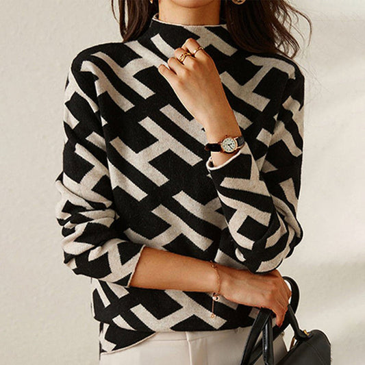 Pull Femme Col Montant Géométrique - Image 1