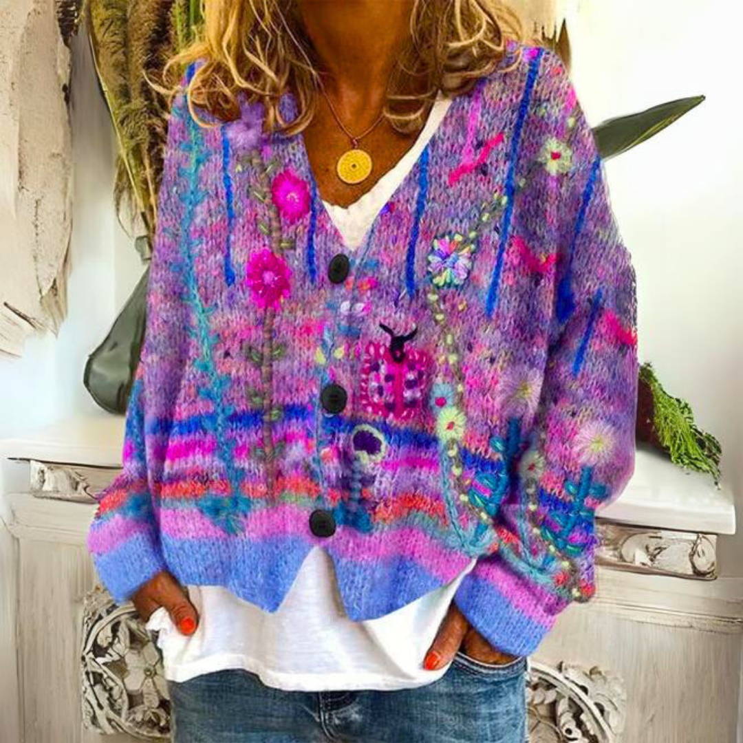 Cardigan Boutonné à Fleurs pour Femme - Image 4