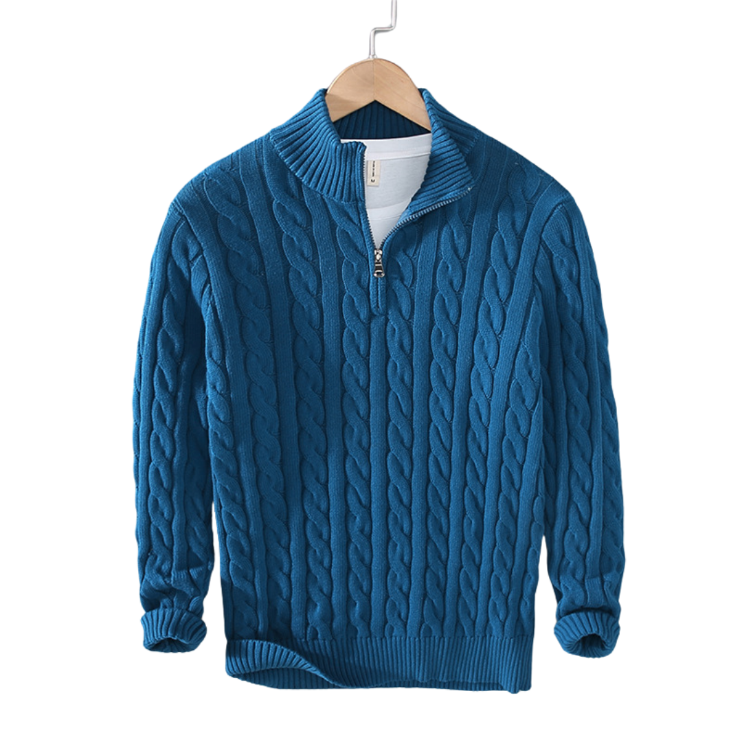 Pull en maille torsadée pour homme avec fermeture éclair au quart - Image 4