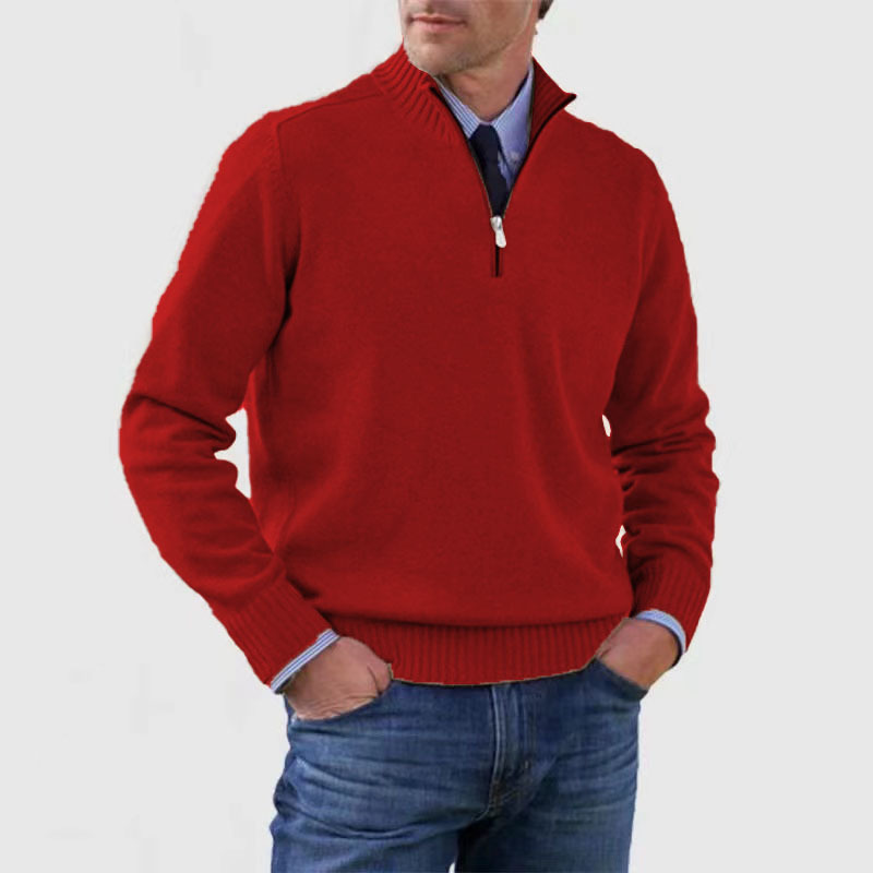 Pull Homme Maille Côtelée à Fermeture Éclair 1/4 - Image 1