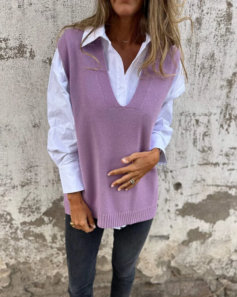Gilet Pull Sans Manches Col V Femme - Image 5