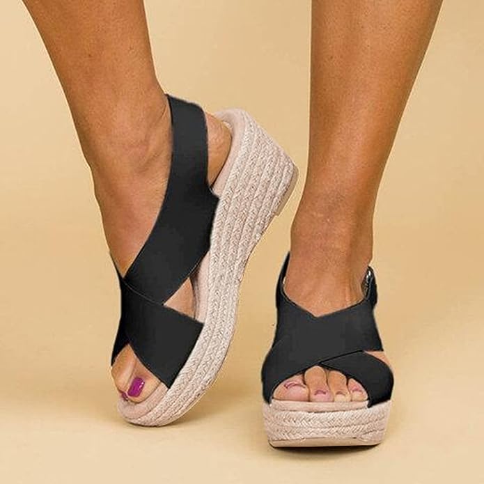 Sandales compensées espadrilles croisées pour femmes - Image 1