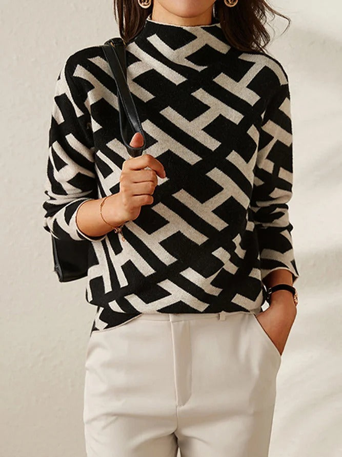 Pull Femme Col Montant Géométrique - Image 2