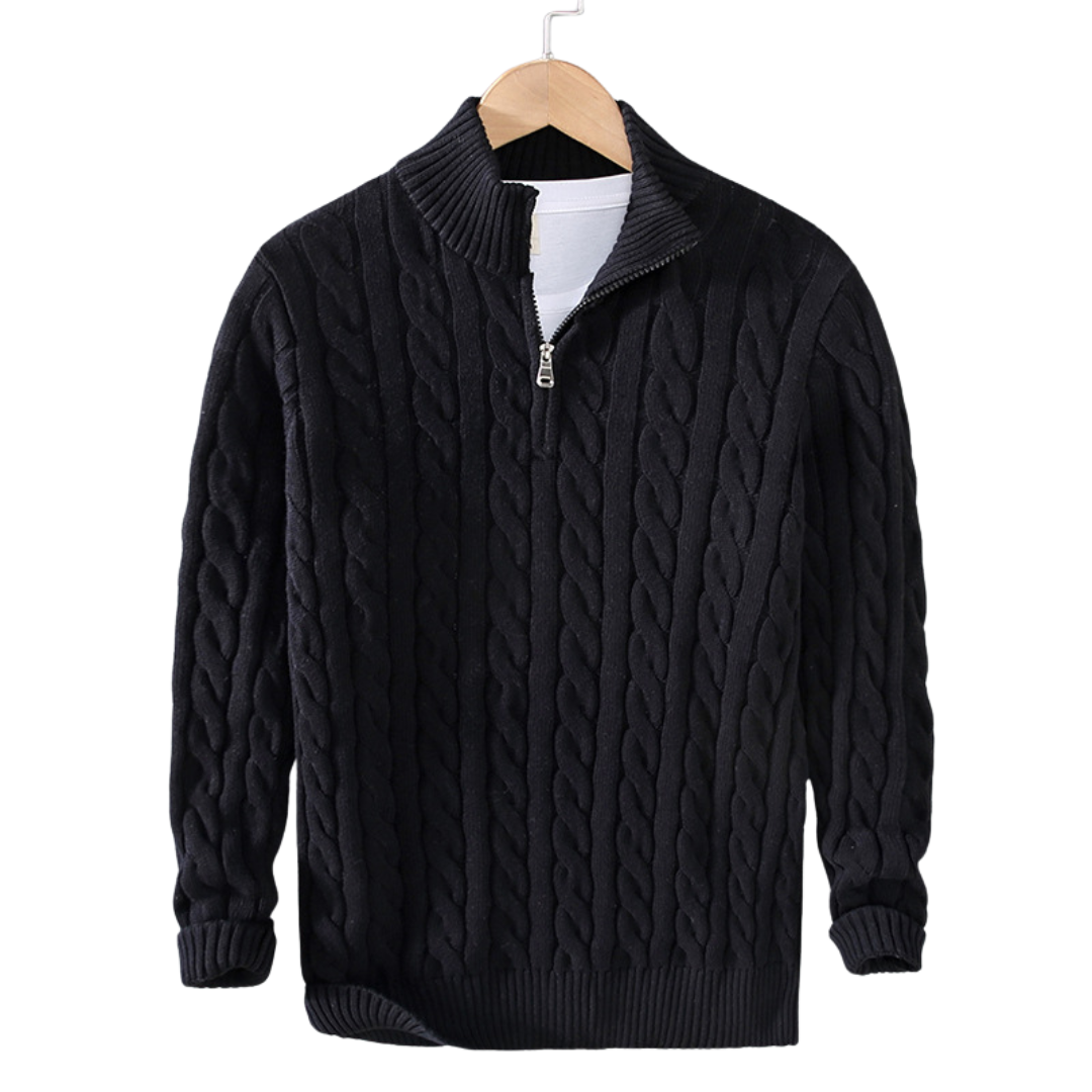 Pull en maille torsadée pour homme avec fermeture éclair au quart - Image 3