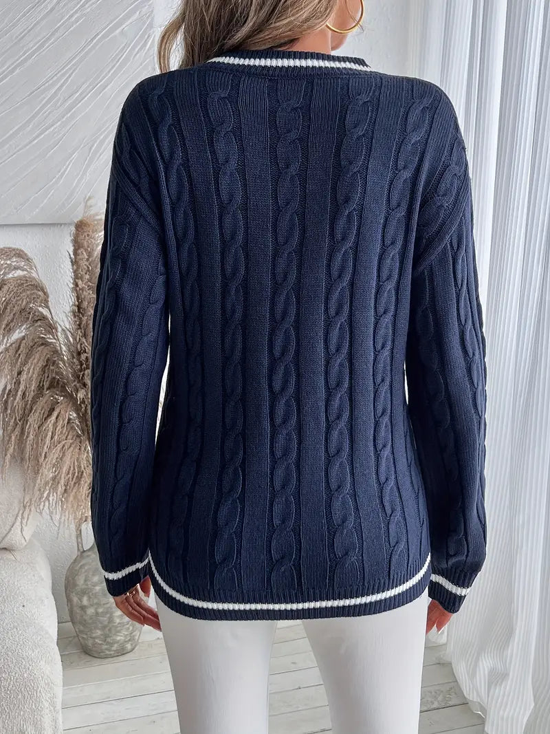 Pull Femme Col V Tricot Câble - Image 5