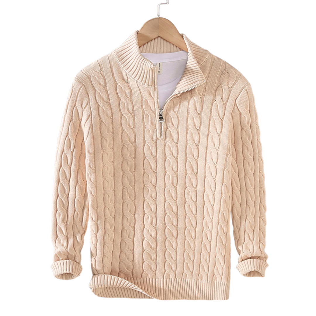 Pull en maille torsadée pour homme avec fermeture éclair au quart - Image 5