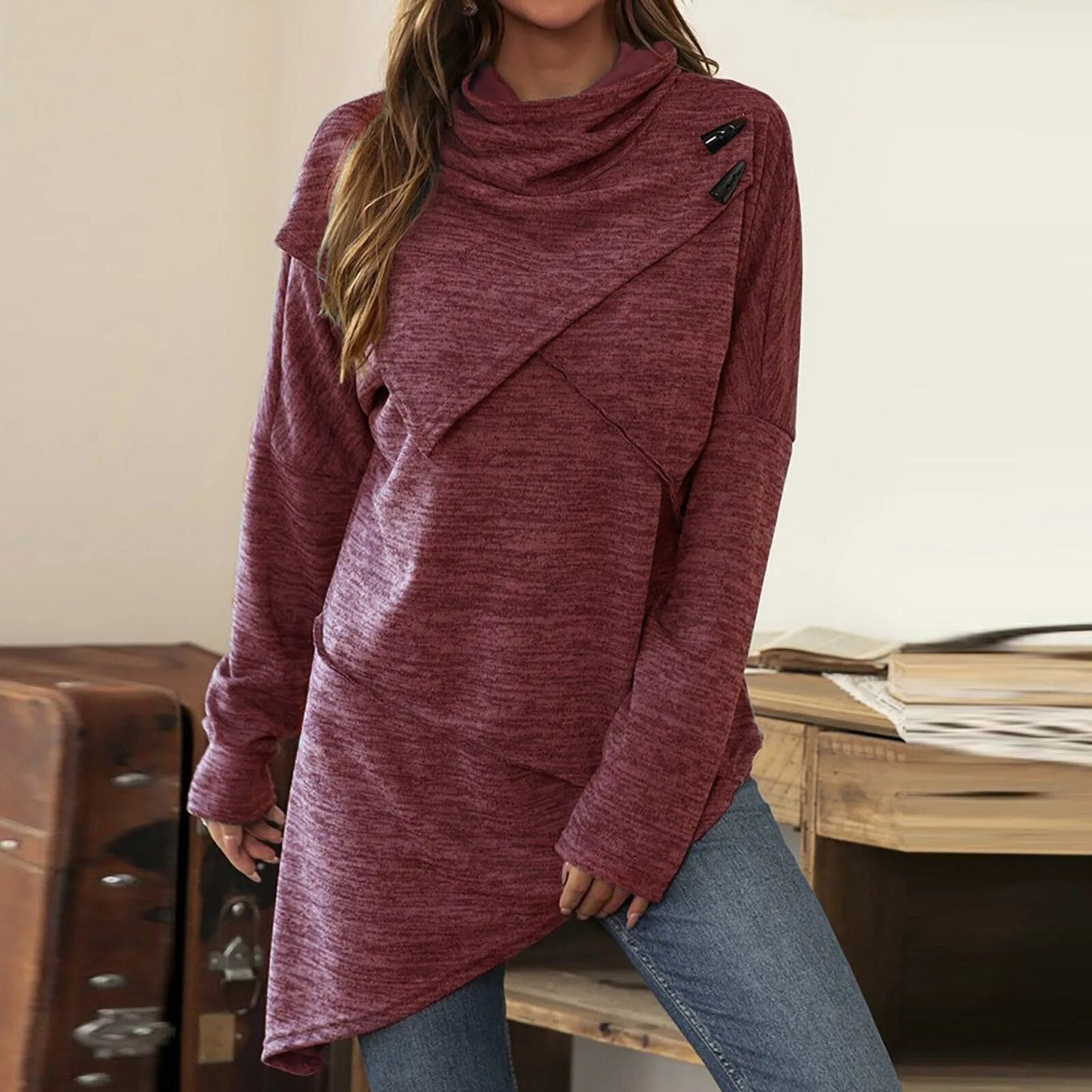 Pull asymétrique tunique pour femme - Image 2