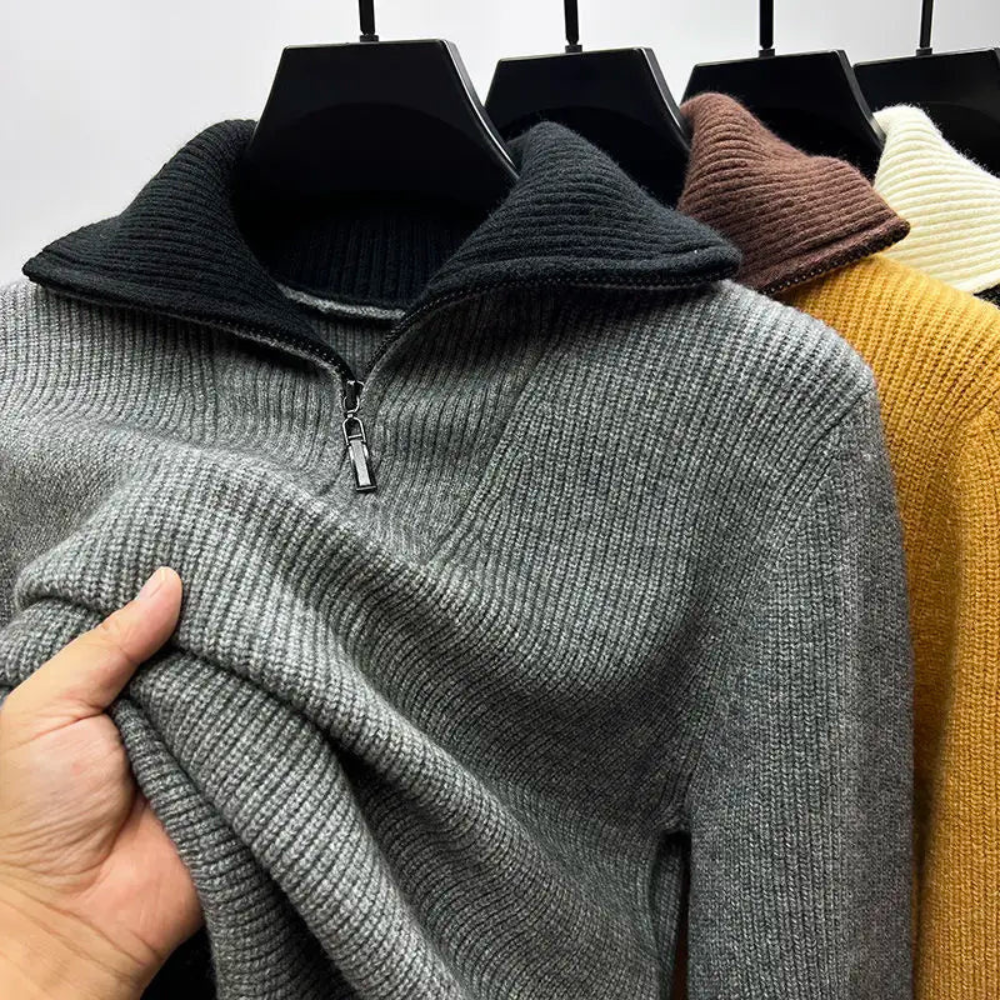 Pull Homme Maille Côtelée à Fermeture Éclair ¼ - Image 2