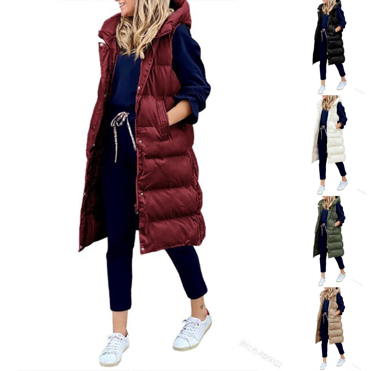 Manteau Long Femme Sans Manches Rembourré - Image 11