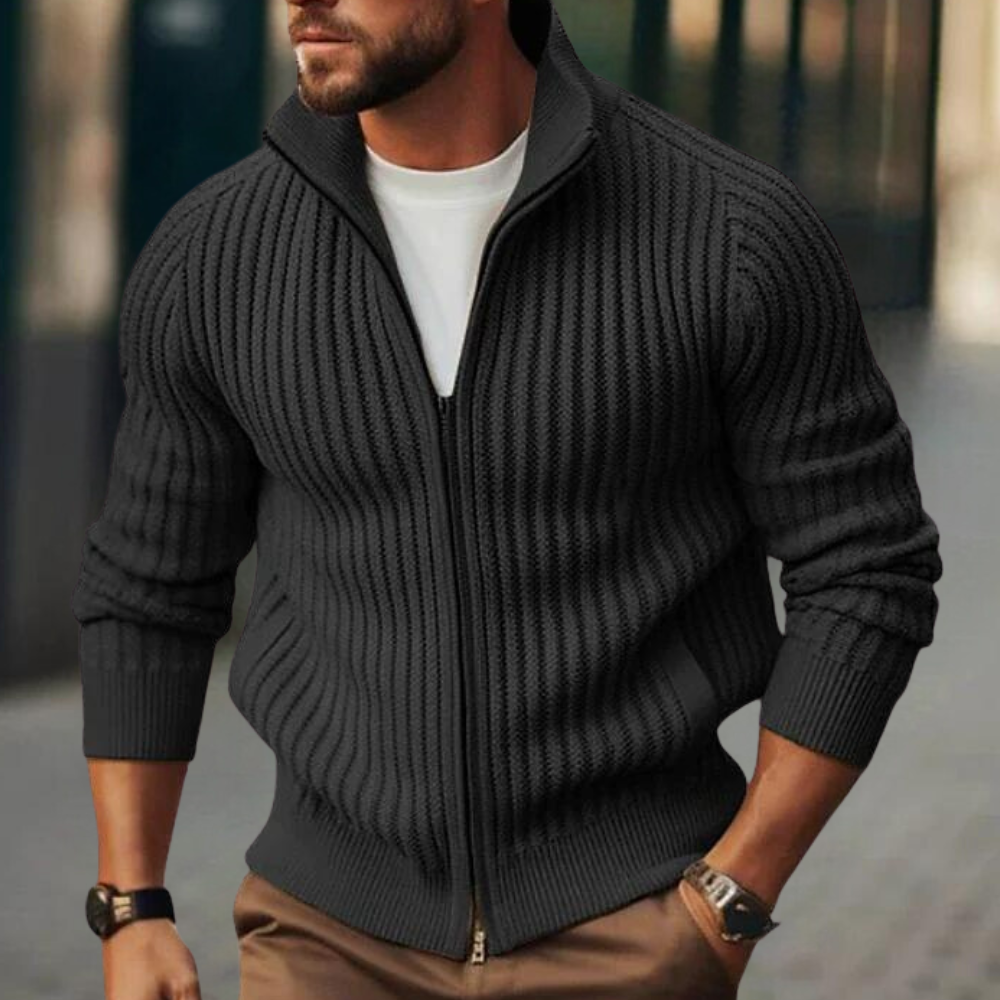 Pull Homme Entièrement Zippé en Tricot Côtelé - Image 4