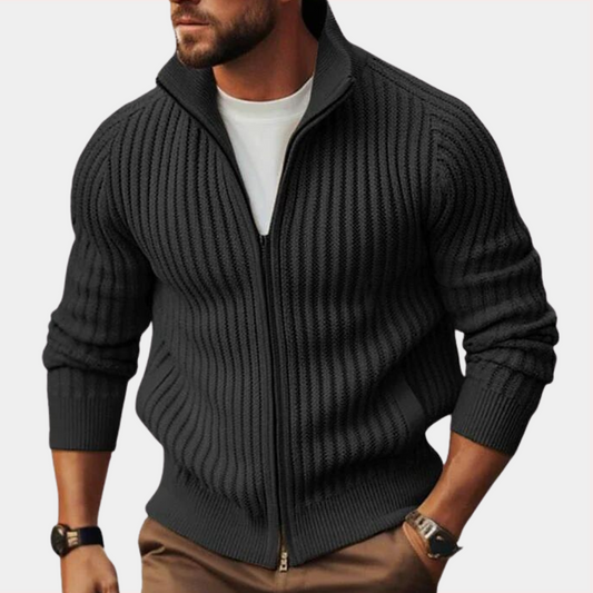 Pull Homme Entièrement Zippé en Tricot Côtelé - Image 1