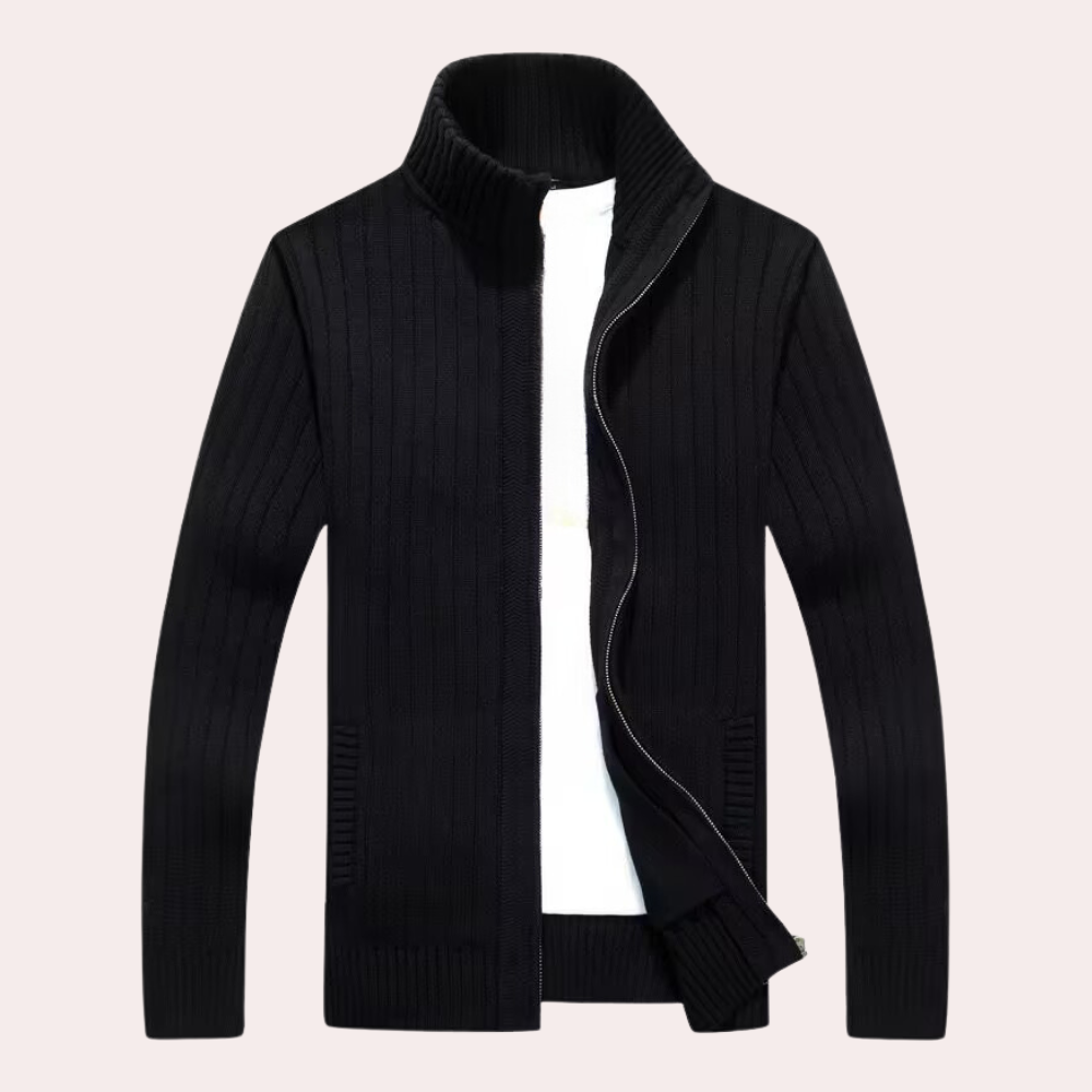 Pull Homme Entièrement Zippé en Tricot Côtelé - Image 2