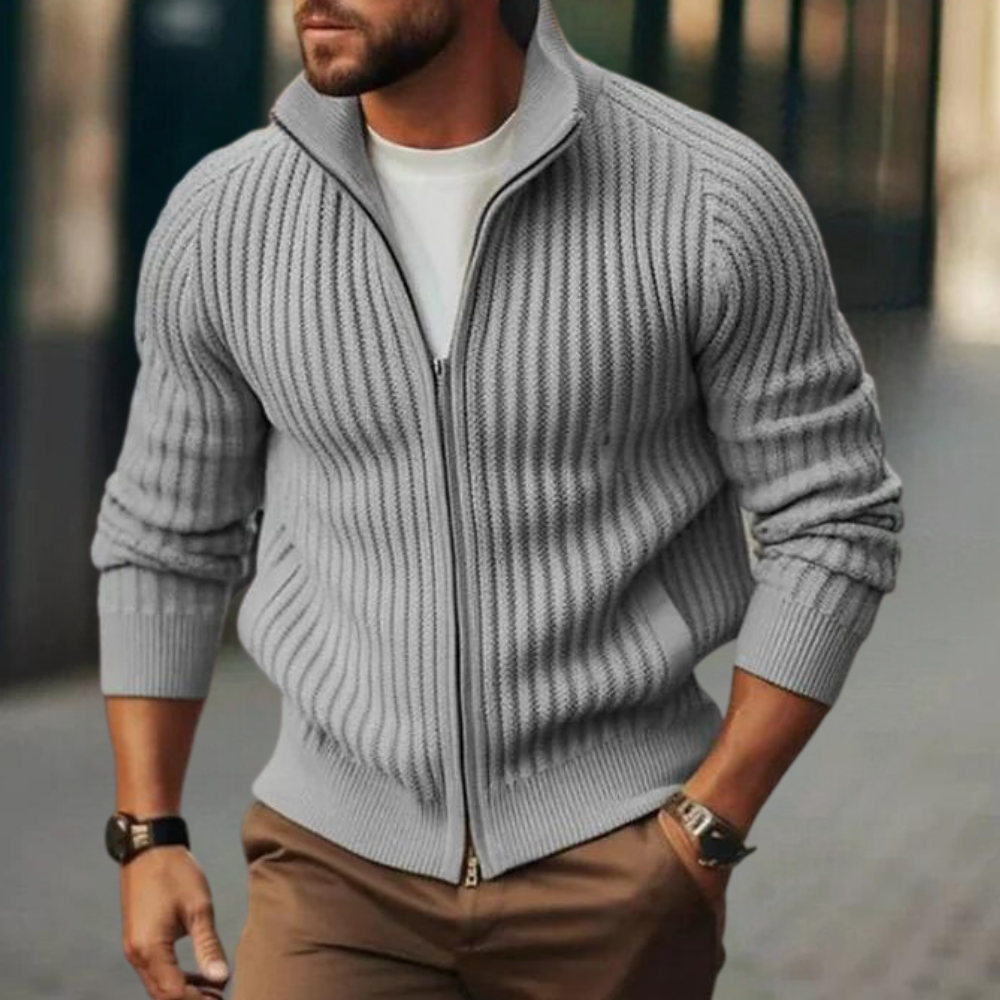 Pull Homme Entièrement Zippé en Tricot Côtelé - Image 5