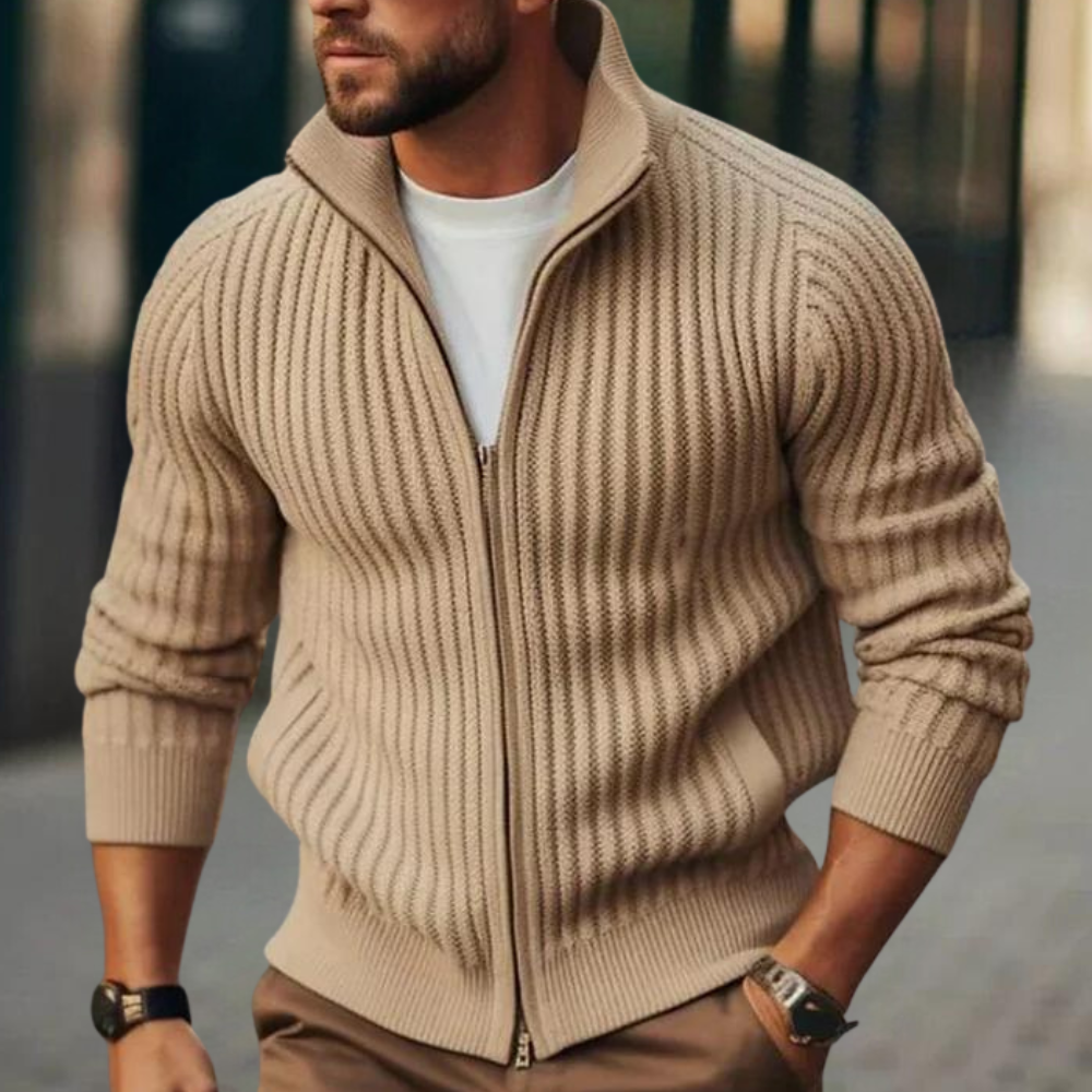 Pull Homme Entièrement Zippé en Tricot Côtelé - Image 6