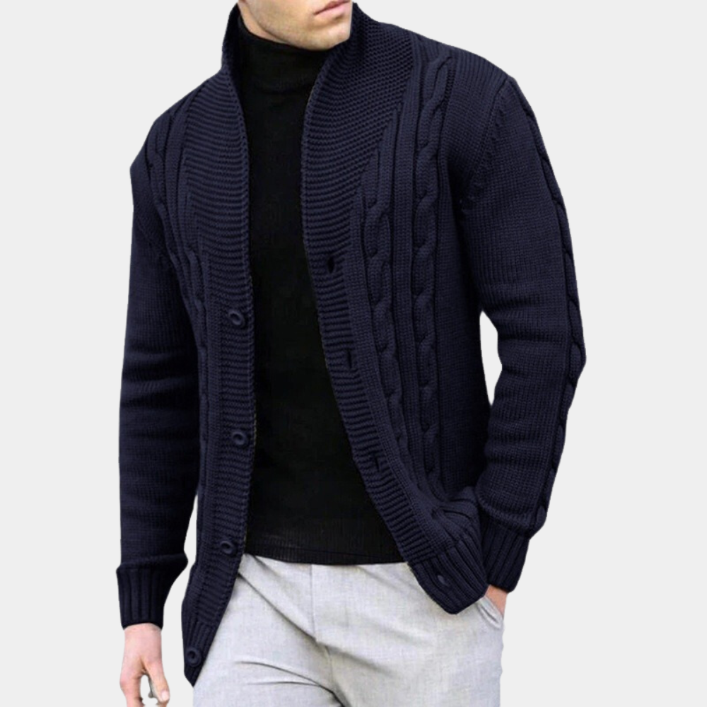Veste Pull Homme Col Châle Tricot Câbles - Image 3