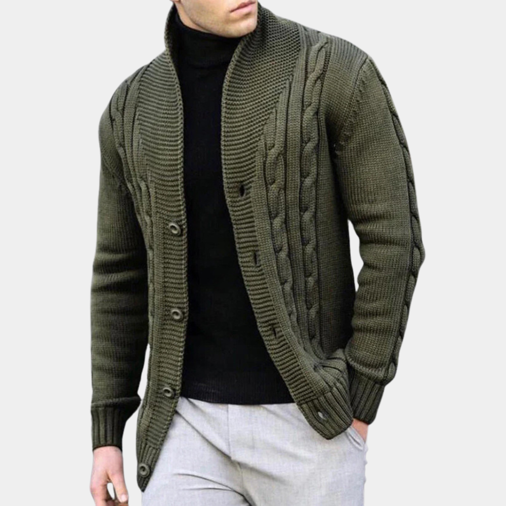 Veste Pull Homme Col Châle Tricot Câbles - Image 4