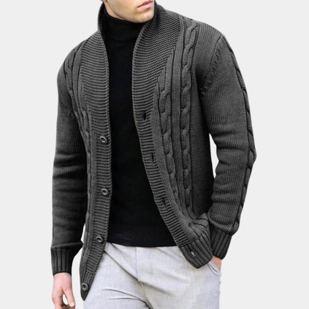 Veste Pull Homme Col Châle Tricot Câbles - Image 5