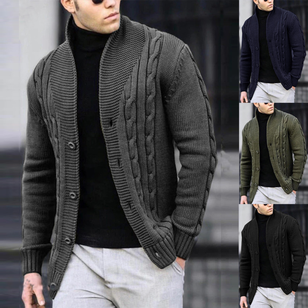 Veste Pull Homme Col Châle Tricot Câbles - Image 1